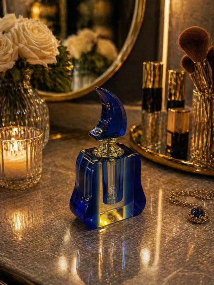 Midnight Sapphire Kristal Parfüm Şişesi – Lüks Dekoratif Makyaj Masası Aksesuarı& Sleep Nova