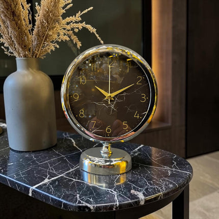 Silver Noir Modern Masa Saati – Gümüş & Siyah Minimal Tasarım Şık Ofis ve Ev Dekor Aksesuarı& Sleep Nova