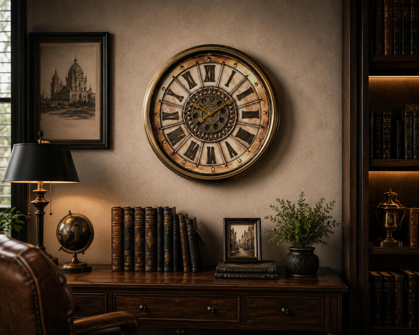 Roma Rakamlı Dekoratif Metal Duvar Saati Gold Vintage Büyük Boy Salon ve Ofis Saati& Sleep Nova