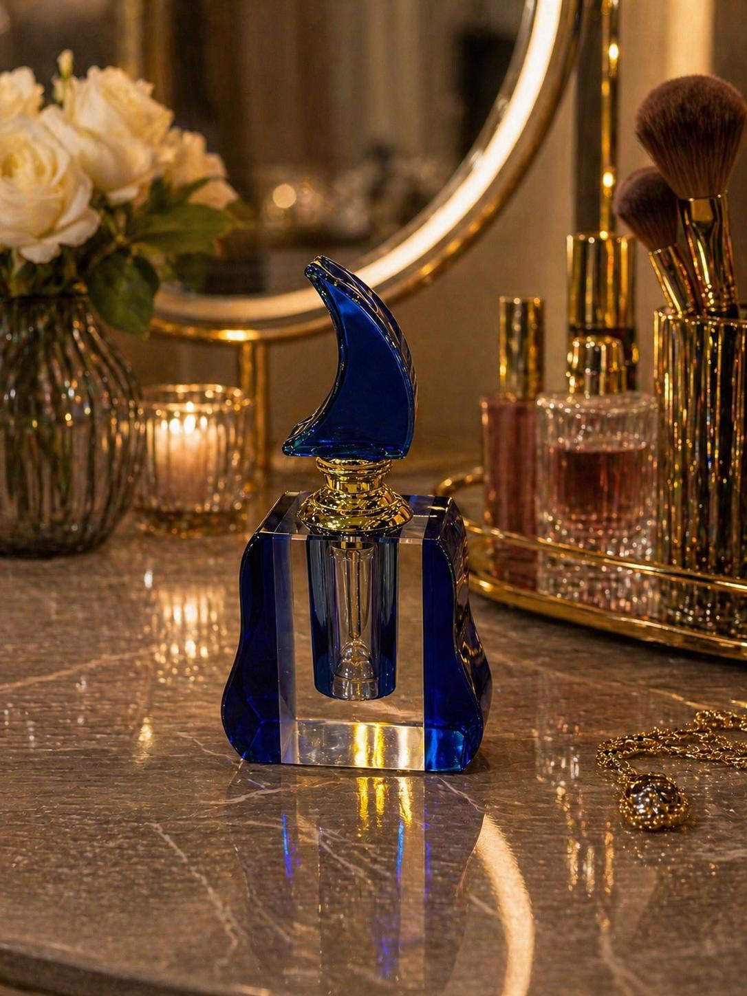 Midnight Sapphire Kristal Parfüm Şişesi – Lüks Dekoratif Makyaj Masası Aksesuarı& Sleep Nova