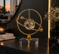 Gold Yörünge Halkalı Kristal Küre Dekoratif Masa Objesi