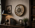 Roma Rakamlı Dekoratif Metal Duvar Saati Gold Vintage Büyük Boy Salon ve Ofis Saati& Sleep Nova