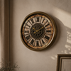 Roma Rakamlı Dekoratif Metal Duvar Saati Gold Vintage Büyük Boy Salon ve Ofis Saati& Sleep Nova