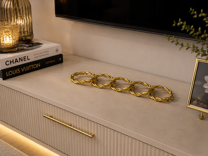 Gold Metal Zincir Halka Dekoratif Obje – Altın Modern TV Ünitesi & Salon Aksesuarı& Sleep Nova