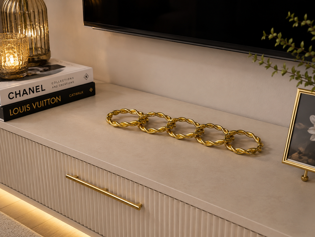Gold Metal Zincir Halka Dekoratif Obje – Altın Modern TV Ünitesi & Salon Aksesuarı& Sleep Nova