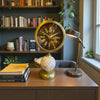 Heritage Gold Globe Dekoratif Masa Saati – Mermer Desenli Klasik Salon & Ofis Saat (Eskitme)& Sleep Nova