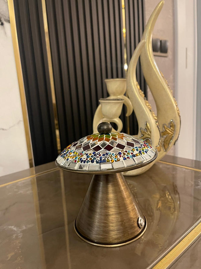 Renkli Mozaik Cam Dekoratif Masa Lambası