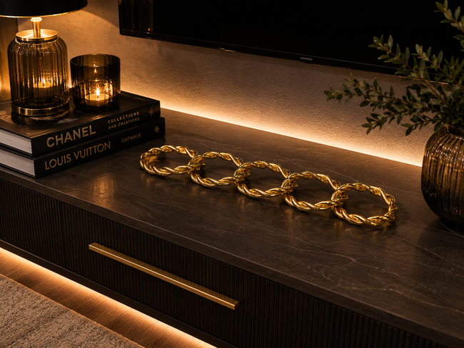 Gold Metal Zincir Halka Dekoratif Obje – Altın Modern TV Ünitesi & Salon Aksesuarı& Sleep Nova