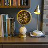 Heritage Gold Globe Dekoratif Masa Saati – Mermer Desenli Klasik Salon & Ofis Saat (Eskitme)& Sleep Nova