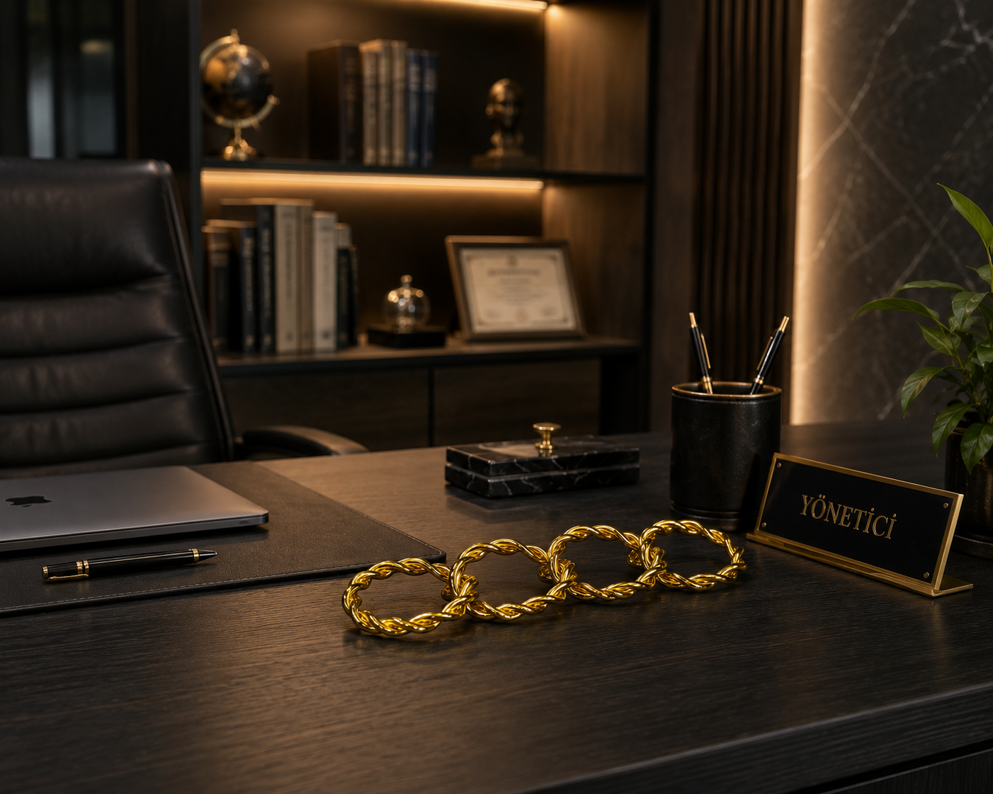 Gold Metal Zincir Halka Dekoratif Obje – Altın Modern TV Ünitesi & Salon Aksesuarı& Sleep Nova