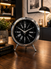 Lüks Gümüş Metal Dekoratif Masa Saati – Modern Roma Rakamlı Vintage Ayaklı Salon & Ofis Saati& Sleep Nova