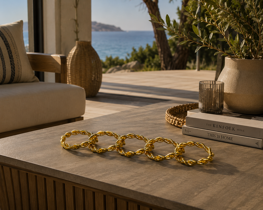 Gold Metal Zincir Halka Dekoratif Obje – Altın Modern TV Ünitesi & Salon Aksesuarı& Sleep Nova