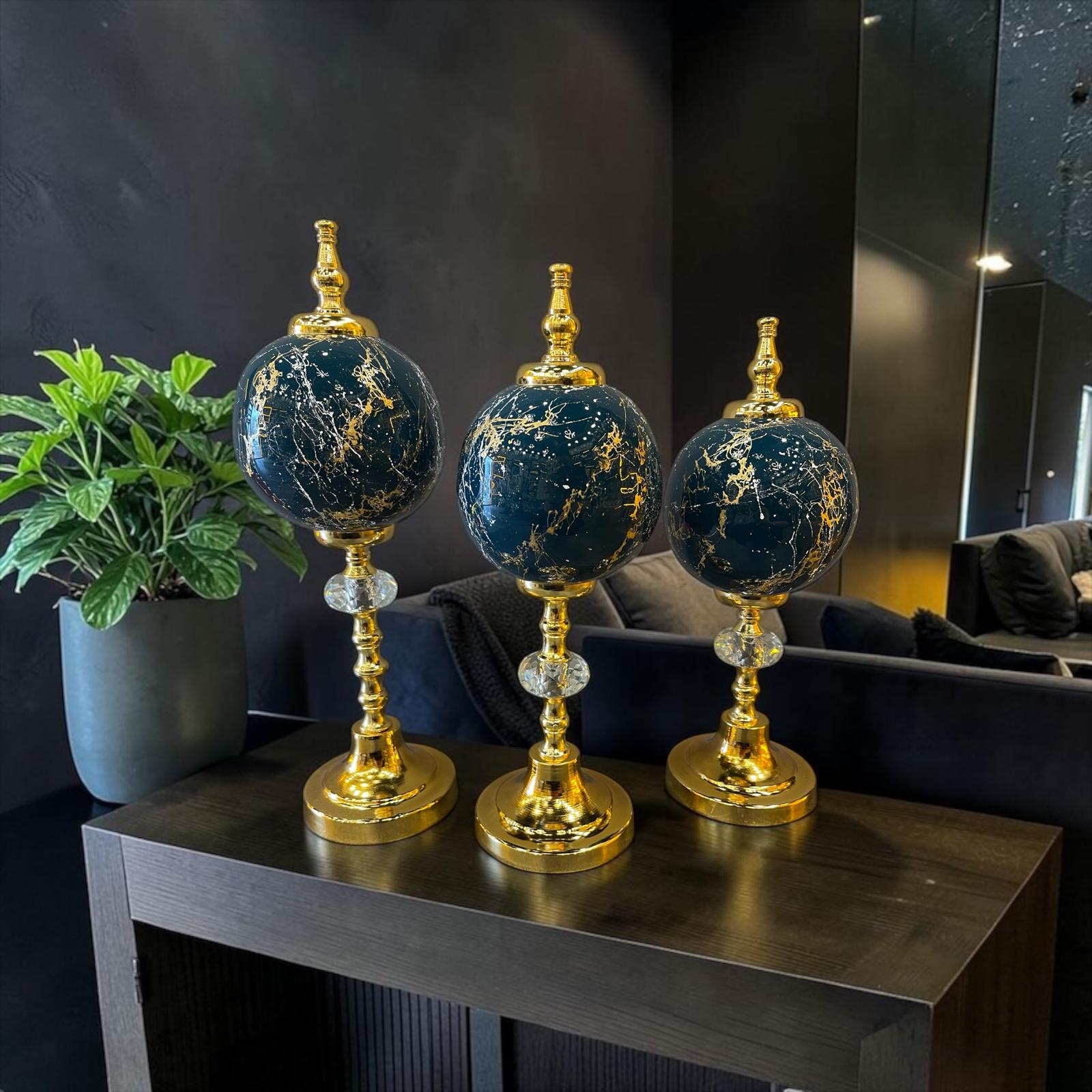 Noir Gold Marble Küre Dekoratif Obje Seti – Siyah Altın Mermer Desenli Lüks Modern 3’lü Ev & Ofis Aksesuarı& Sleep Nova