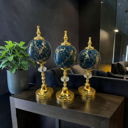Noir Gold Marble Küre Dekoratif Obje Seti – Siyah Altın Mermer Desenli Lüks Modern 3’lü Ev & Ofis Aksesuarı& Sleep Nova