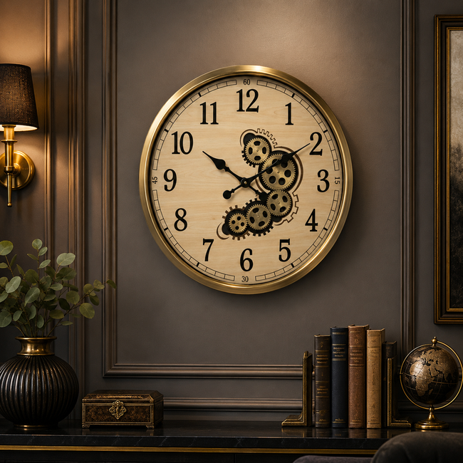 Imperial Gear Gold Dekoratif Metal Çarklı Duvar Saati Büyük Boy Salon ve Ofis Saati& Sleep Nova