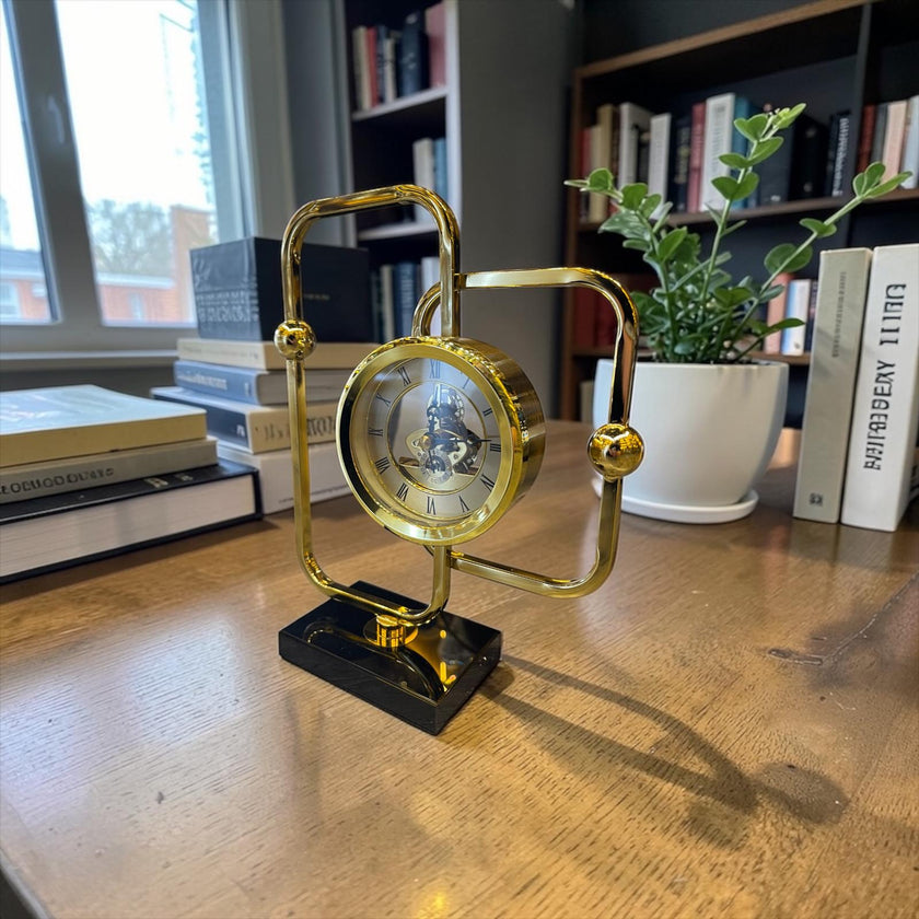 Metal Orbit Dekoratif Masa Saati Modern Tasarım Lüks Altın Renk Ofis & Ev Aksesuarı Sessiz Mekanizma& Sleep Nova