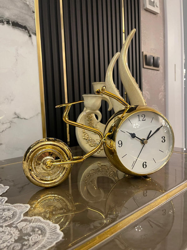 Altın Detaylı Dekoratif Bisiklet Masa Saati