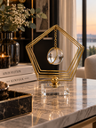Gold Beşgen Çerçeveli Kristal Küre Dekoratif Masa Objesi