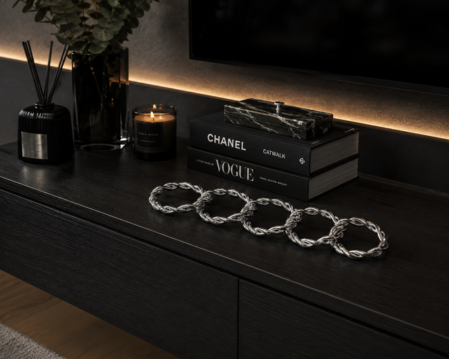 Silver Metal Zincir Halka Dekoratif Obje – Gümüş Modern Ofis & Salon Aksesuarı& Sleep Nova