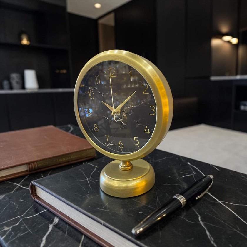 Prestige Gold Modern Masa Saati – Altın Çerçeveli Minimal Lüks Ofis & Ev Dekoratif Saat& Sleep Nova