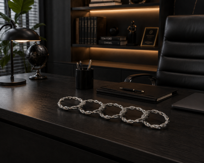 Silver Metal Zincir Halka Dekoratif Obje – Gümüş Modern Ofis & Salon Aksesuarı& Sleep Nova