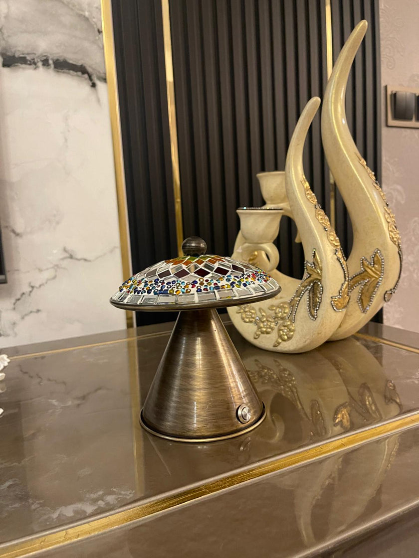 Renkli Mozaik Cam Dekoratif Masa Lambası