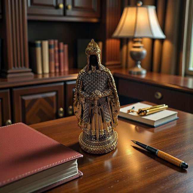 Zırhlı Asker Dekoratif Biblo – Gold Detaylı Masa Üstü, Ofis & Kitaplık Heykeli& Sleep Nova