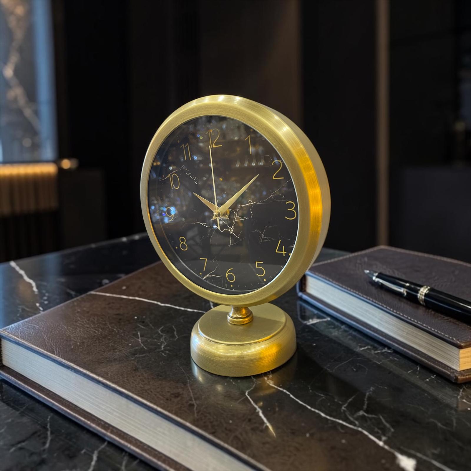 Prestige Gold Modern Masa Saati – Altın Çerçeveli Minimal Lüks Ofis & Ev Dekoratif Saat& Sleep Nova