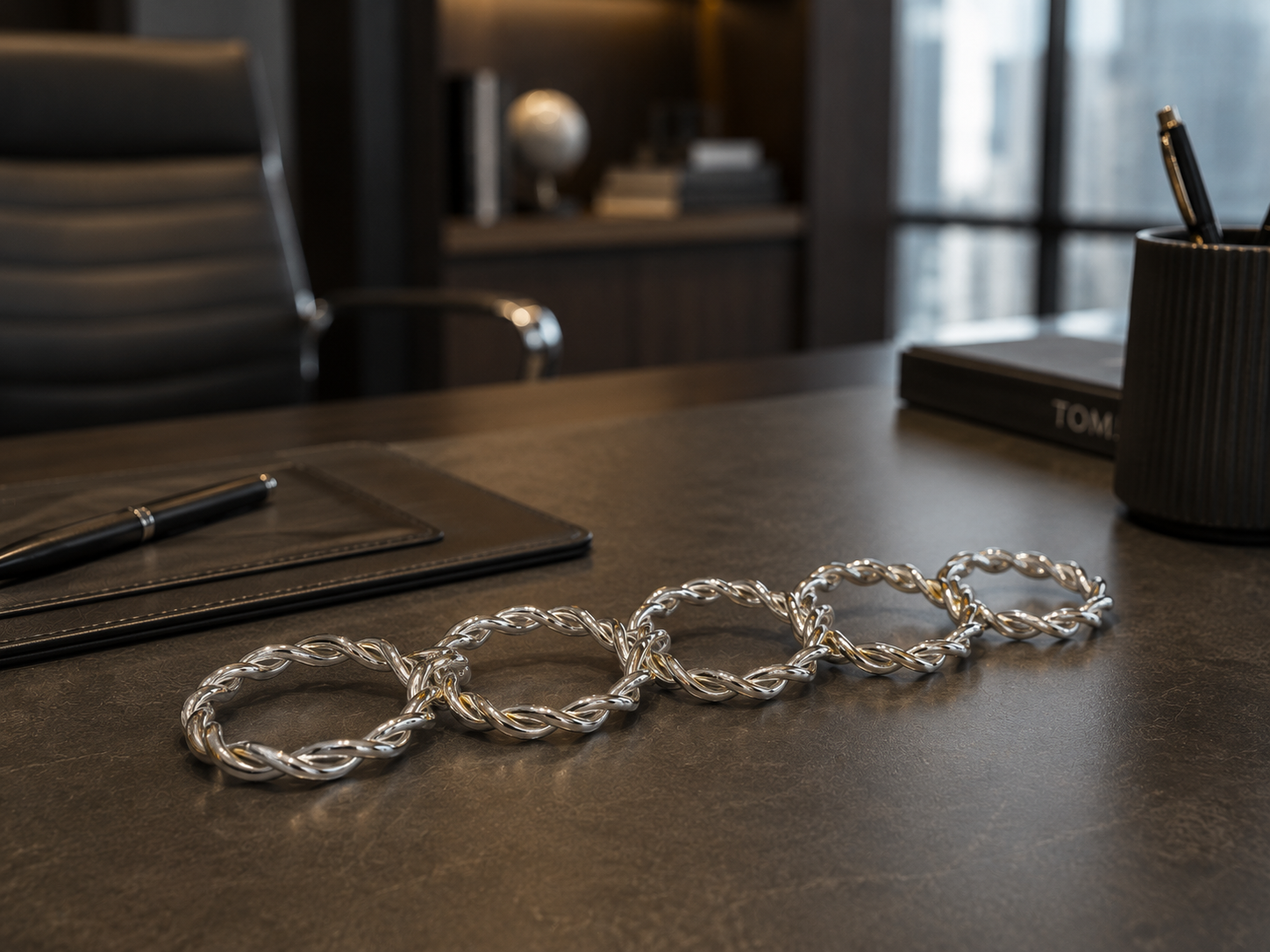 Silver Metal Zincir Halka Dekoratif Obje – Gümüş Modern Ofis & Salon Aksesuarı& Sleep Nova
