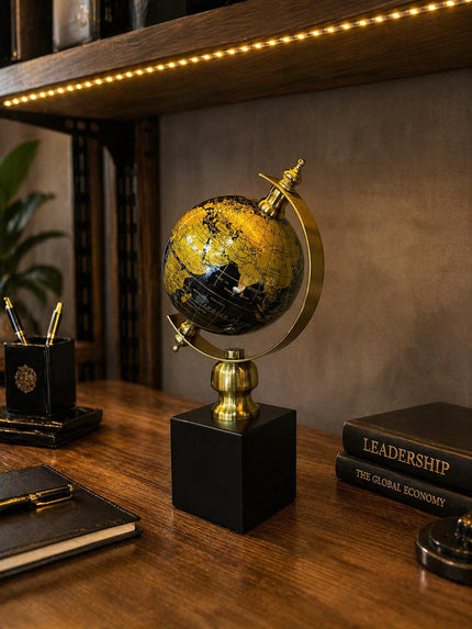Lux Gold Dünya Küresi Dekoratif Ofis Masa Aksesuarı | Modern Şık Altın Siyah Globe Obje& Sleep Nova