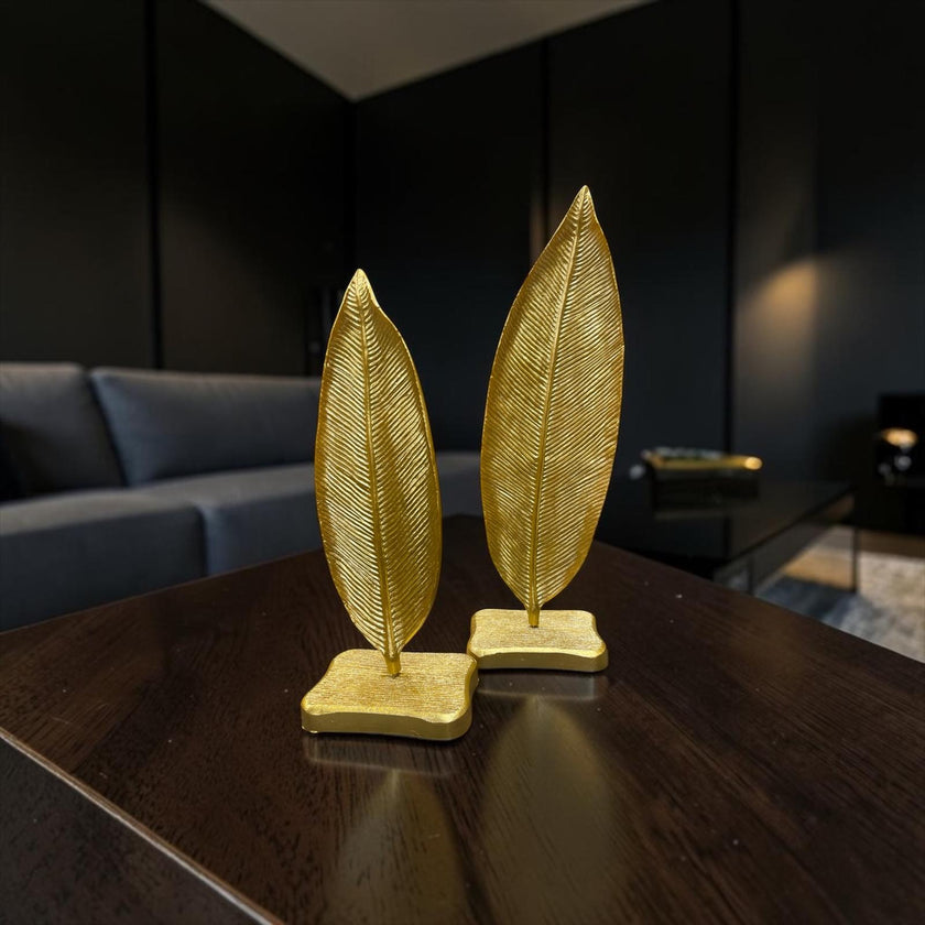 Golden Leaf Dekoratif Obje Seti – Modern Yaprak Tasarımlı Lüks Masa Aksesuarı (İkili)& Sleep Nova