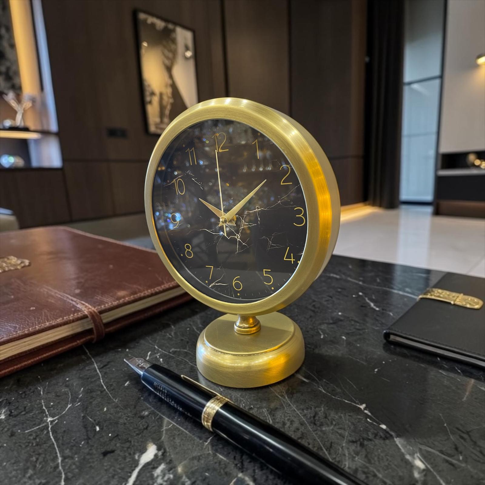 Prestige Gold Modern Masa Saati – Altın Çerçeveli Minimal Lüks Ofis & Ev Dekoratif Saat& Sleep Nova