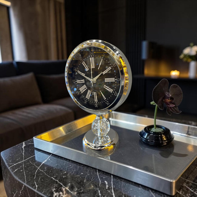Lüks Kristal Ayaklı Masa Saati – Metal Kasa, Roma Rakamlı Dekoratif Saat, Modern Salon & Ofis Aksesuarı& Sleep Nova