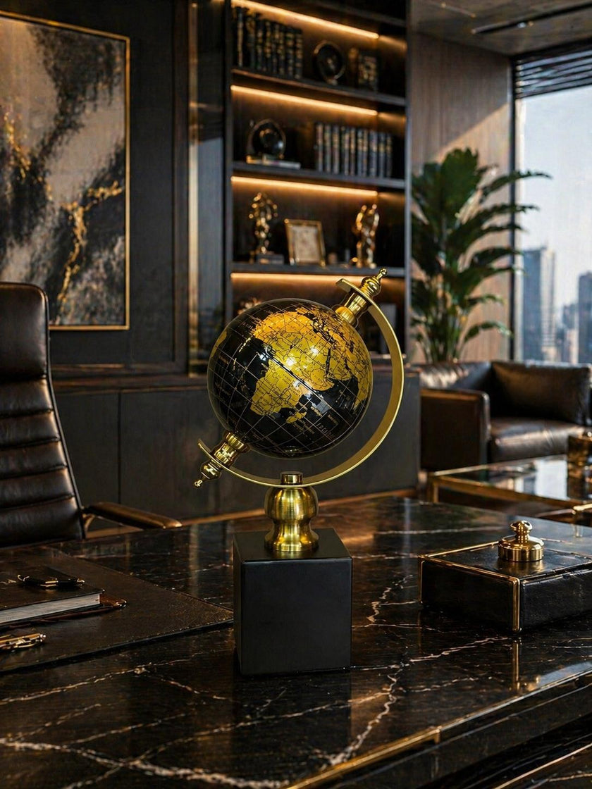 Lux Gold Dünya Küresi Dekoratif Ofis Masa Aksesuarı | Modern Şık Altın Siyah Globe Obje& Sleep Nova