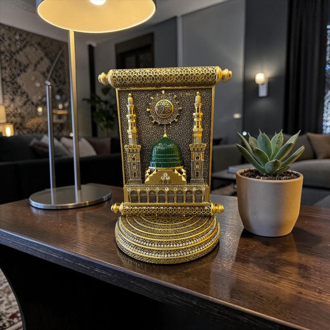 Mescid-i Nebevi Tasarımlı Gold Parşömen Biblo – Lüks İslami Masa Dekoru& Sleep Nova