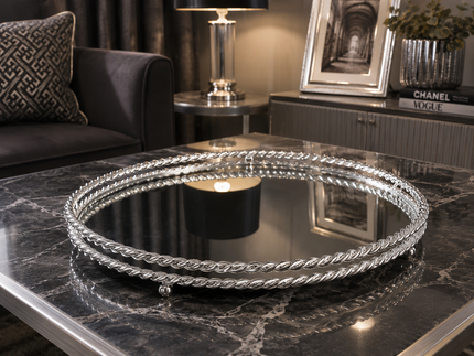 Silver Prestige Aynalı Dekoratif Tepsi Gümüş Metal Salon Konsol Sehpa Dekoru& Sleep Nova