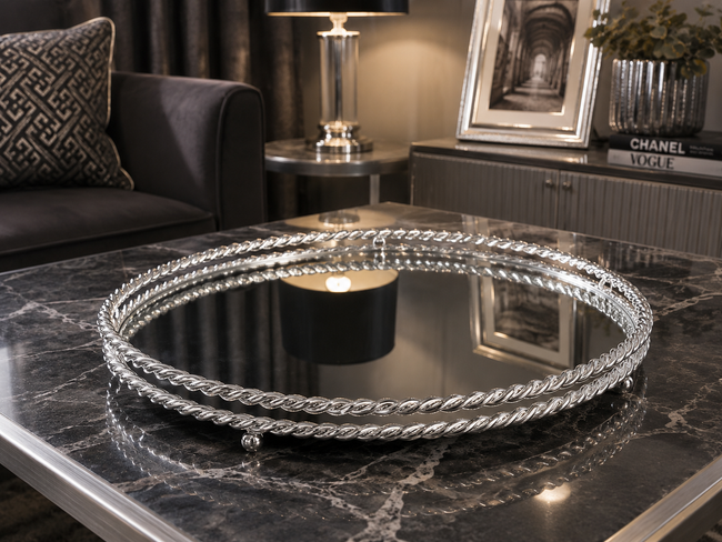 Silver Prestige Aynalı Dekoratif Tepsi Gümüş Metal Salon Konsol Sehpa Dekoru& Sleep Nova