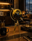 Gold Siyah Dekoratif Dünya Küresi – Metal Tripod Ayaklı Lüks Masaüstü Globe& Sleep Nova