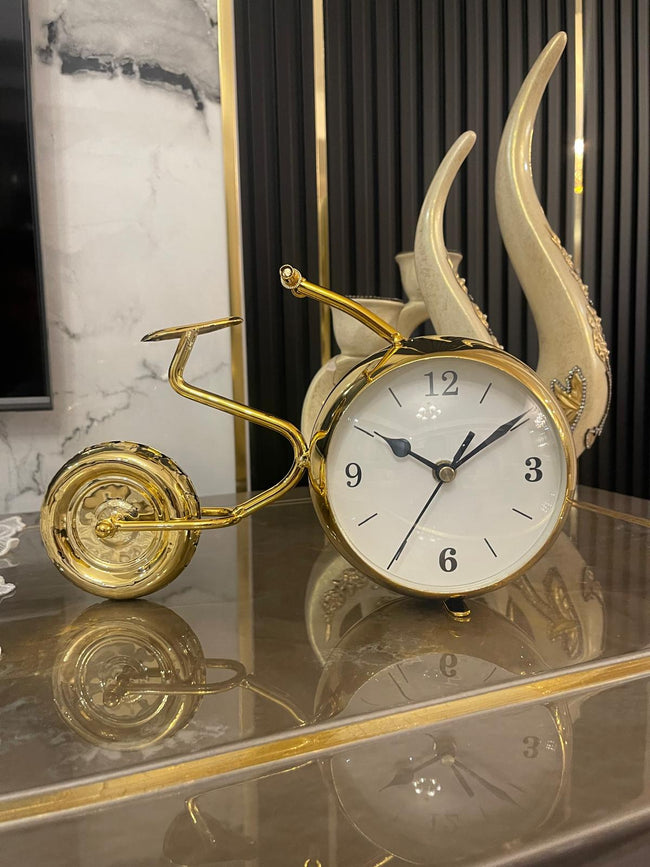Altın Detaylı Dekoratif Bisiklet Masa Saati