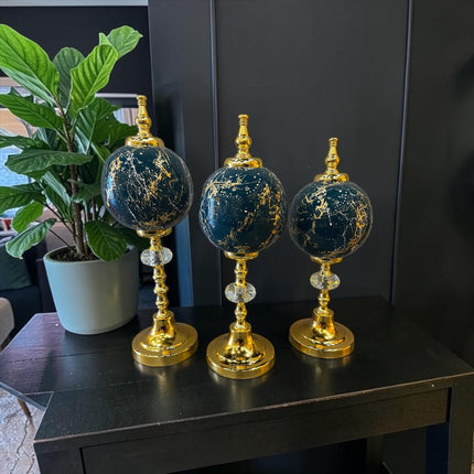 Noir Gold Marble Küre Dekoratif Obje Seti – Siyah Altın Mermer Desenli Lüks Modern 3’lü Ev & Ofis Aksesuarı& Sleep Nova