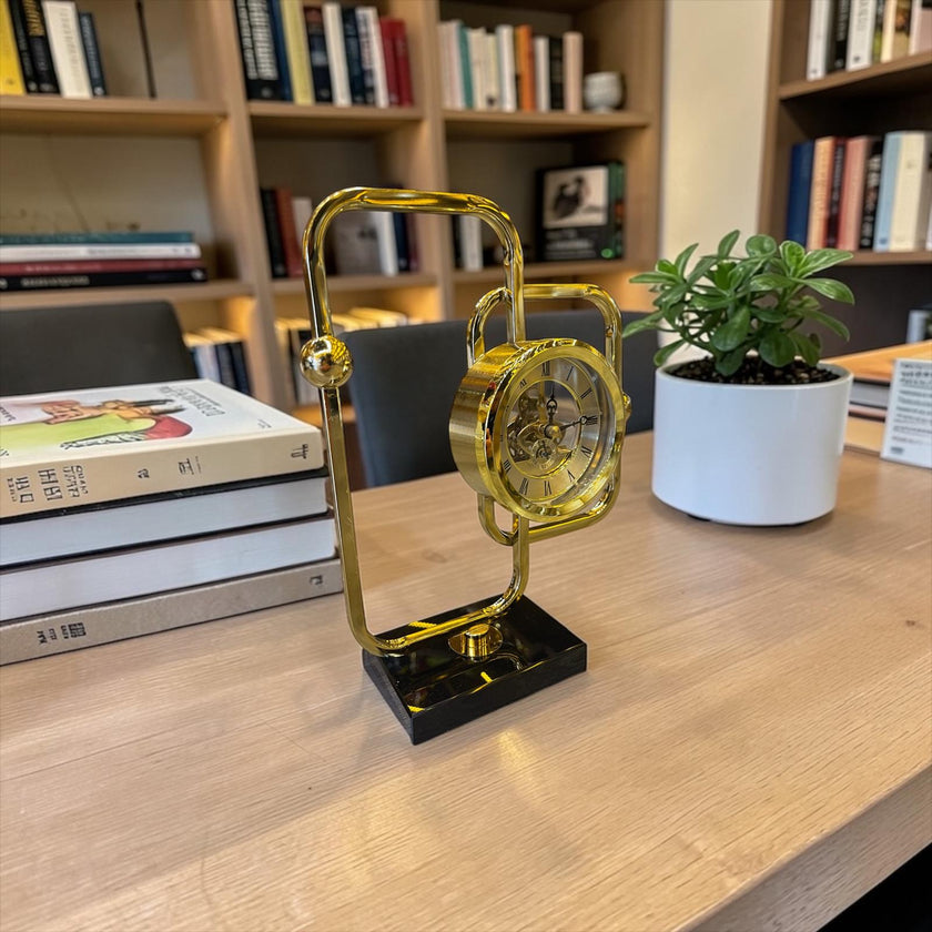 Metal Orbit Dekoratif Masa Saati Modern Tasarım Lüks Altın Renk Ofis & Ev Aksesuarı Sessiz Mekanizma& Sleep Nova