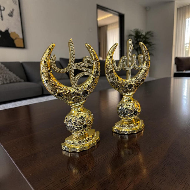 Osmanlı Motifli Allah Lafzı Biblo – Altın Kaplama Taş İşlemeli Lüks Dekoratif Obje& Sleep Nova