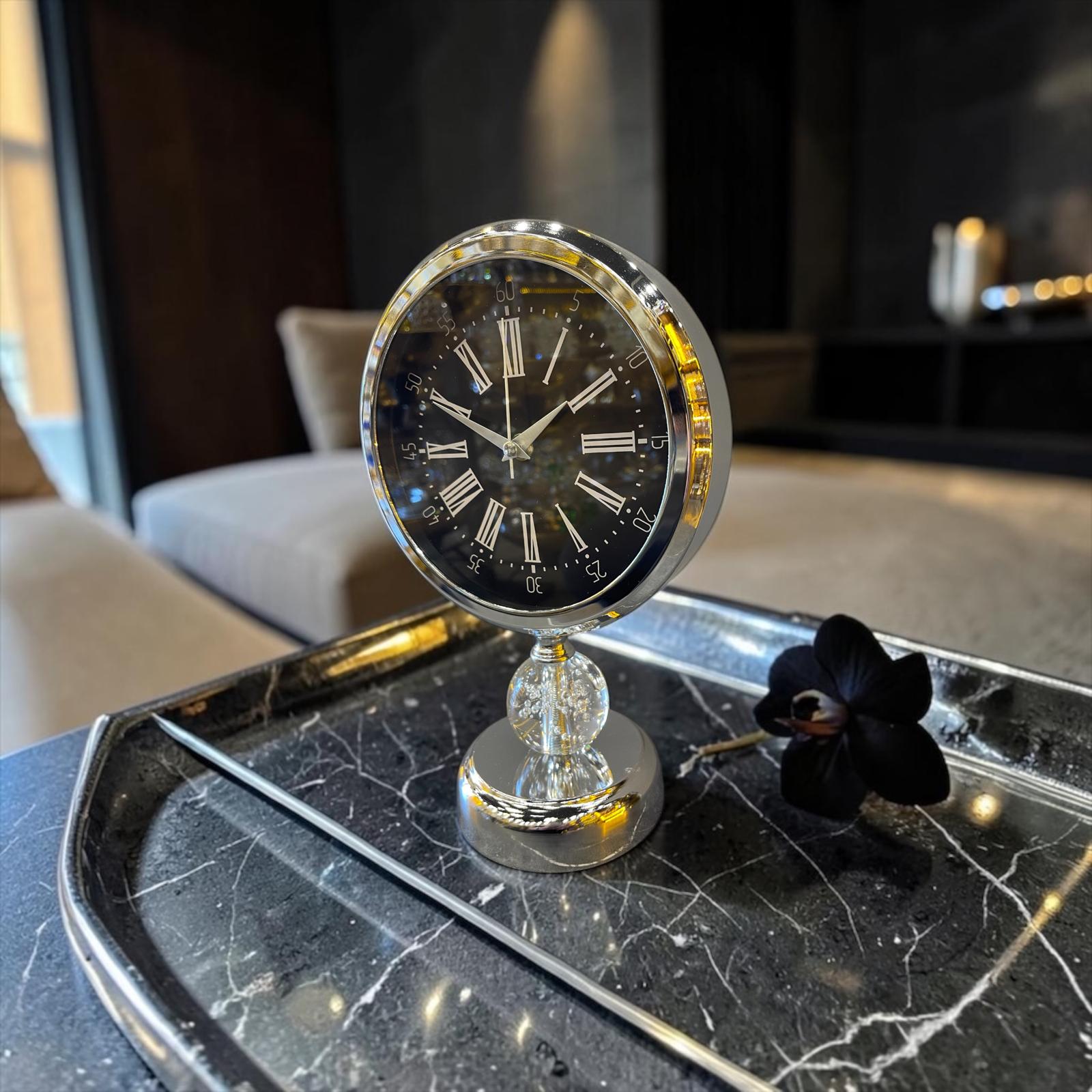 Lüks Kristal Ayaklı Masa Saati – Metal Kasa, Roma Rakamlı Dekoratif Saat, Modern Salon & Ofis Aksesuarı& Sleep Nova