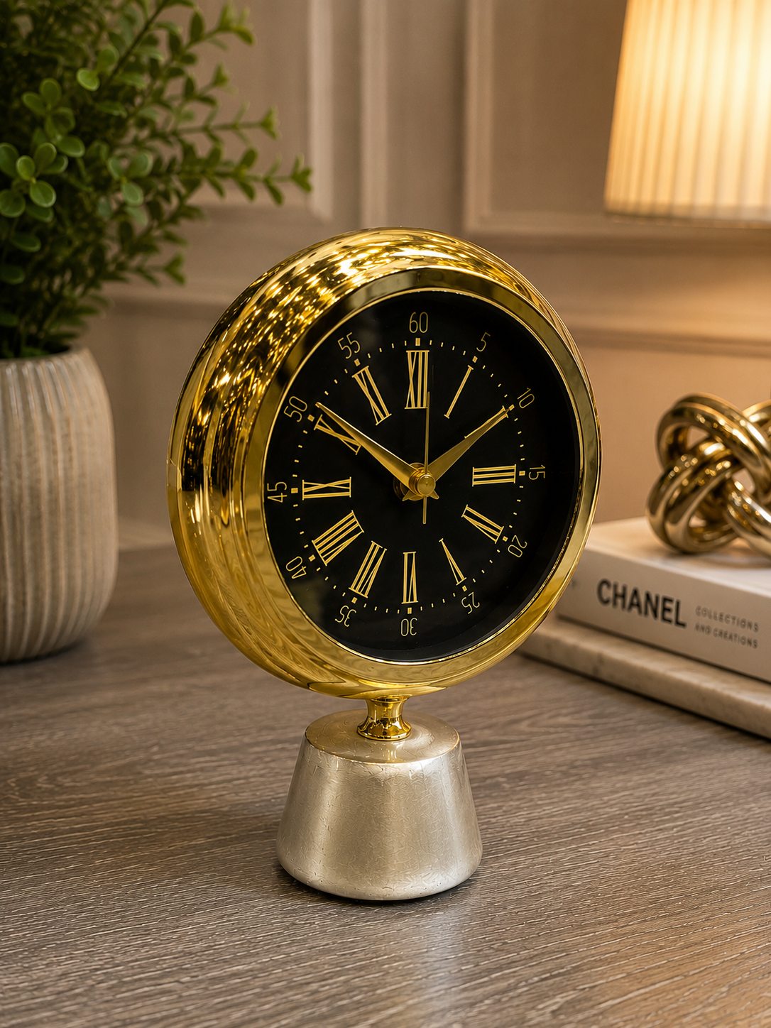 Gold Roma Rakamlı Mermer Kaideli Dekoratif Masa Saati | Lüks Metal Salon & Ofis Saati& Sleep Nova
