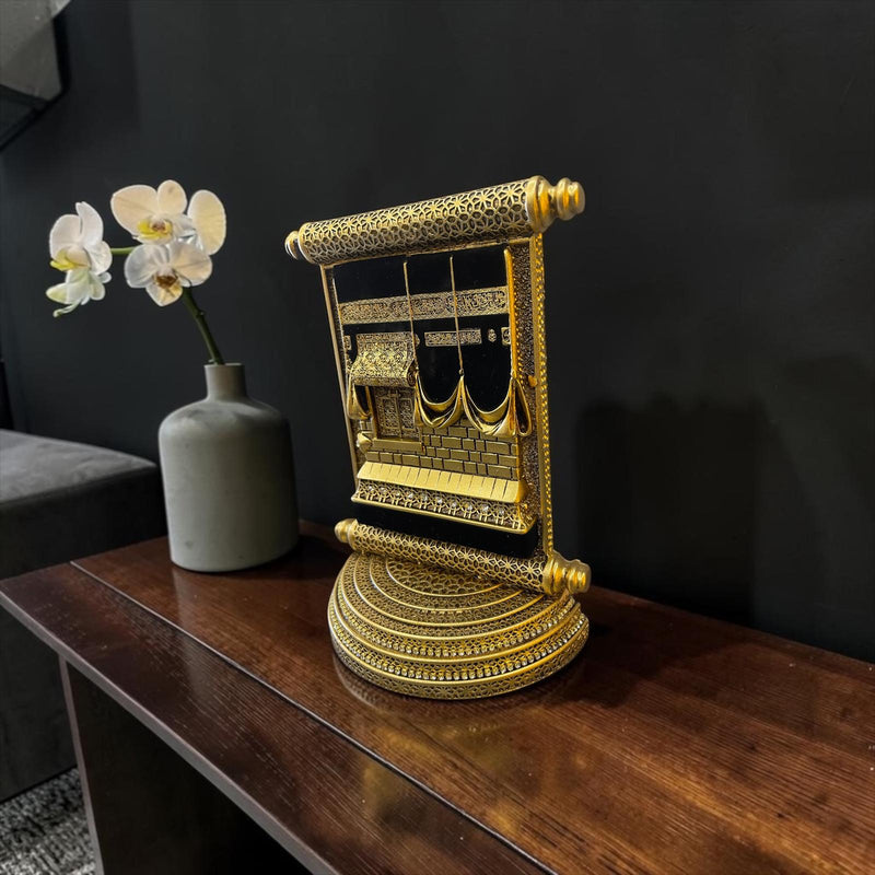 Kâbe Tasarımlı Gold Parşömen Biblo – İslami Lüks Masa Dekoru