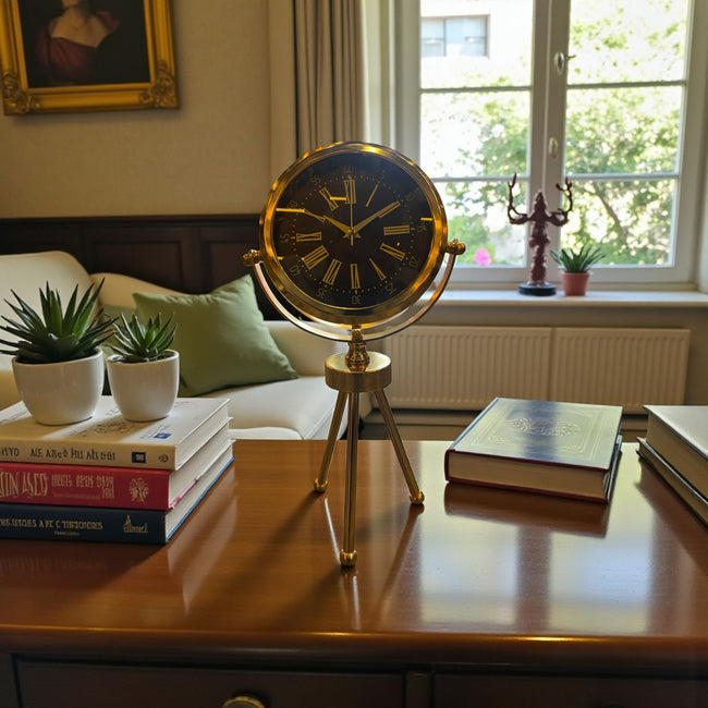 Modern Metal Ayaklı Dekoratif Masa Saati Gold Kasa& Sleep Nova