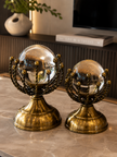 Eskitme Cam Küre Dekoratif Obje Seti – Vintage Metal Salon & Ofis Aksesuarı (2'li)& Sleep Nova