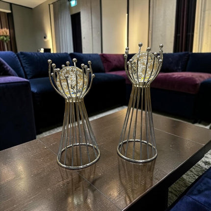 Silver Orb Dekoratif Obje Seti – Cam Küre Detaylı Modern Lüks Salon Aksesuarı (İkili)& Sleep Nova