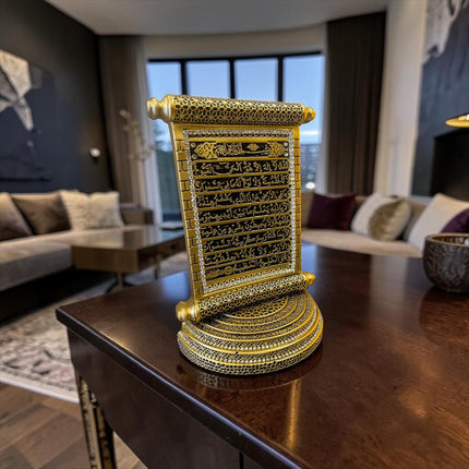 Ayetel Kürsi Parşömen Tasarım Biblo – Gold İslami Masa Dekoru& Sleep Nova
