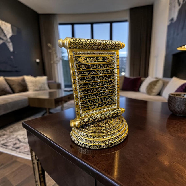 Ayetel Kürsi Parşömen Tasarım Biblo – Gold İslami Masa Dekoru& Sleep Nova